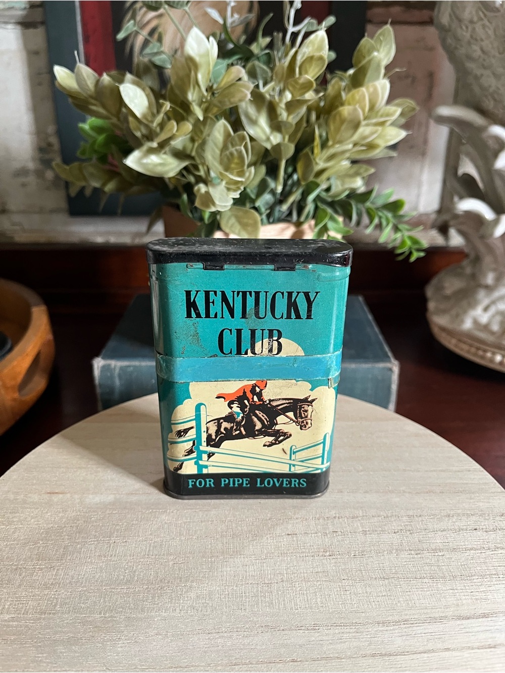 Kentucky Club Vintage Tin - Teal Horse Racing Design